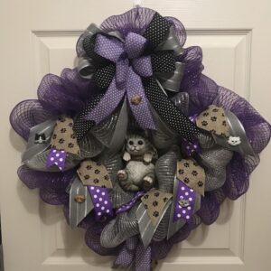 Purple Swinging Kitty Wreath