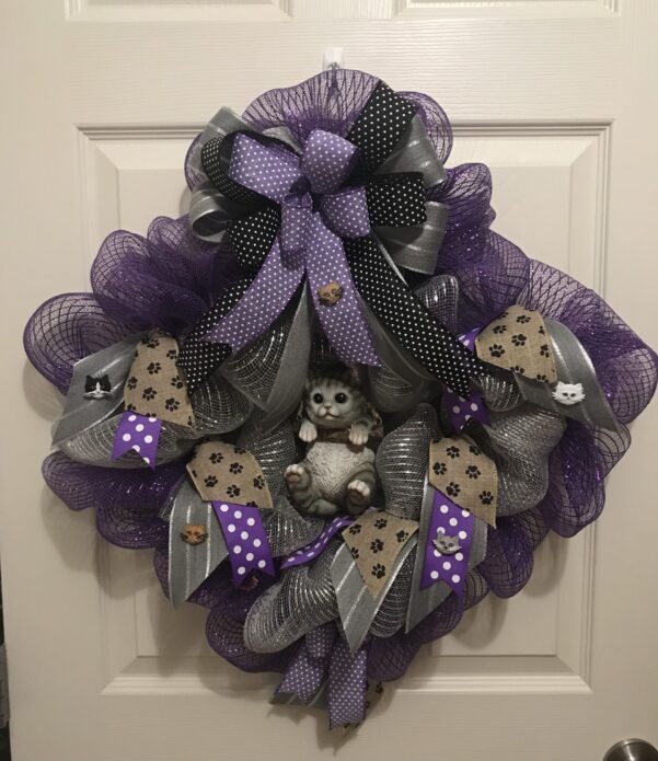 Purple Swinging Kitty Wreath
