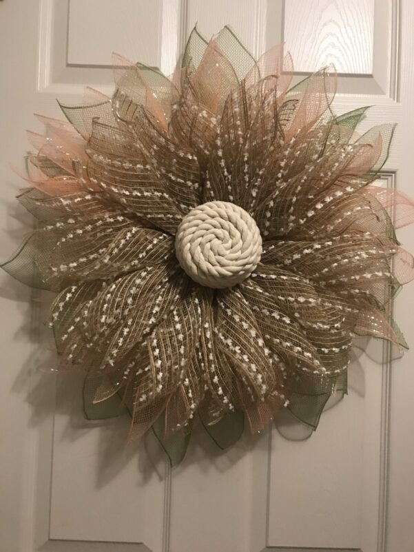 Coral and Tan Sunflower Wreath