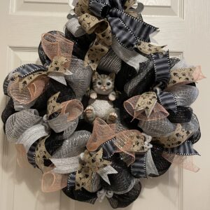 Black and Grey Kitty on a swing Wreath