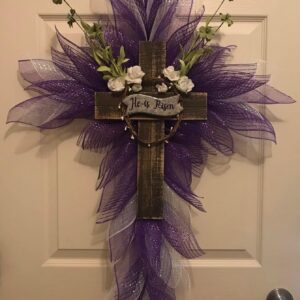 He Has Risen Purple Cross Wreath