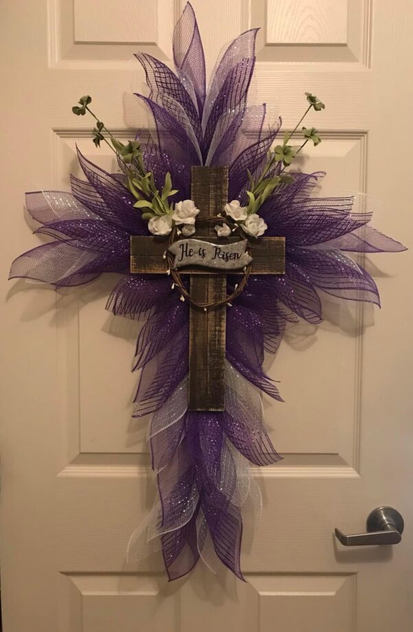 He Has Risen Purple Cross Wreath