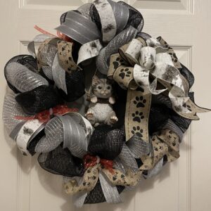 Silver Kitten on a swing wreath