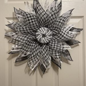 Black and White Plaid Sunflower Wreath