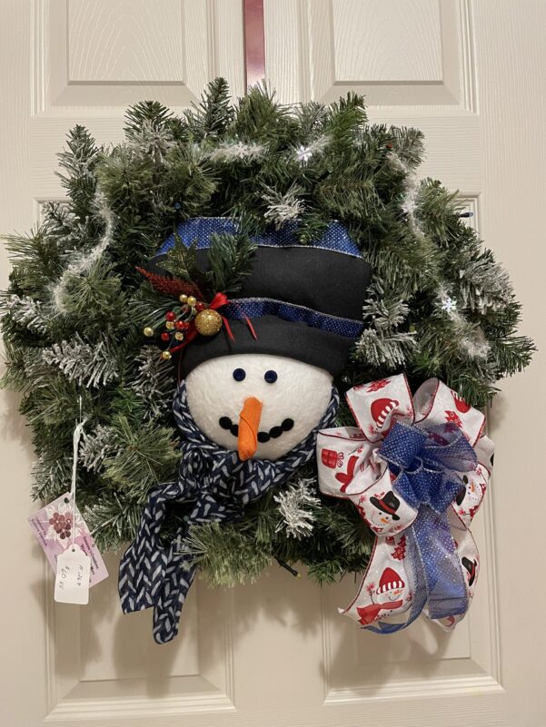 Lighted pine snowman wreath