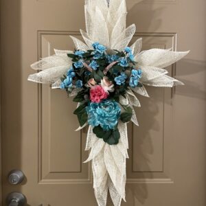 Cream and Blue flower cross