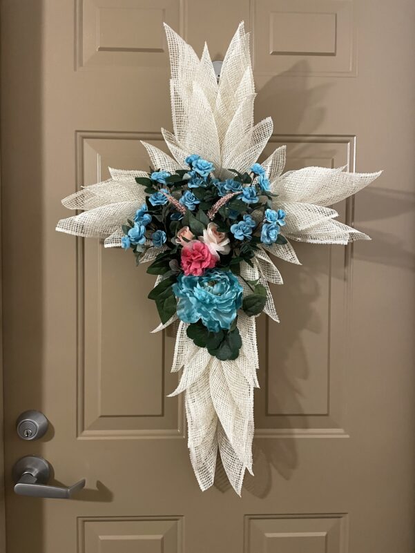 Cream and Blue flower cross