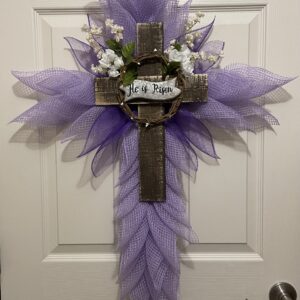 Purple He Has Risen Cross Wreath