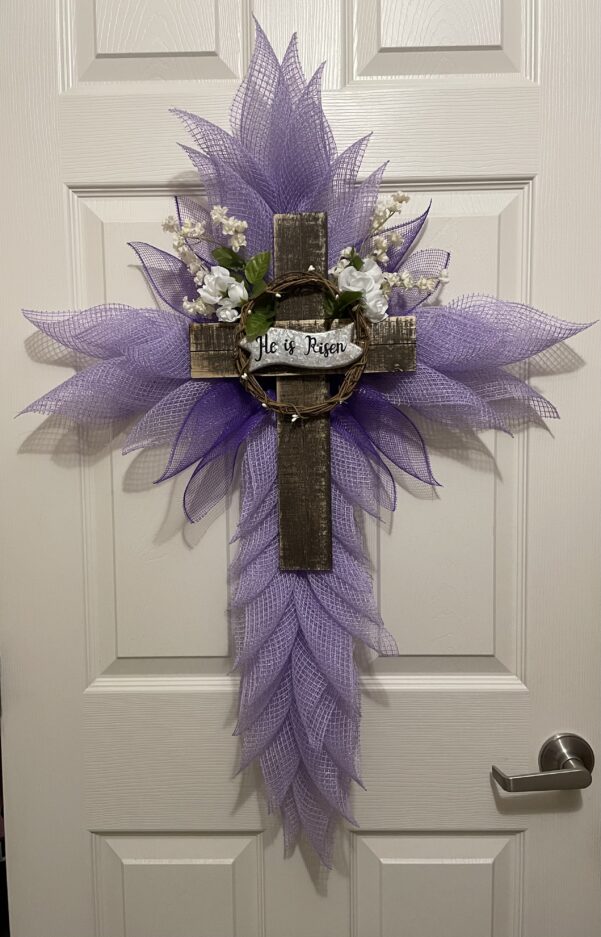 Purple He Has Risen Cross Wreath