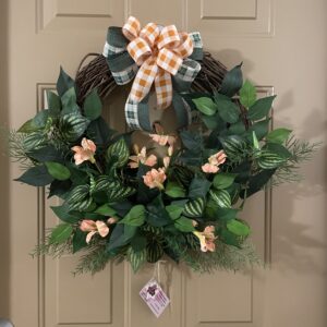 Grapevine and coral flowers wreath