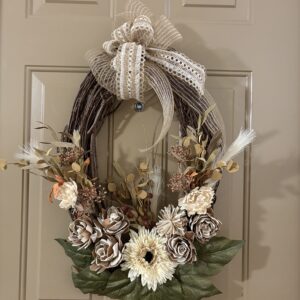 Wood flowers and Zinnia Wreath